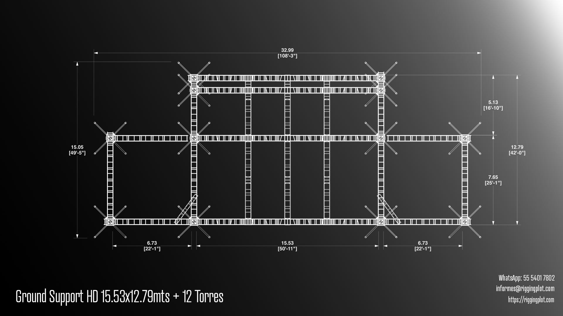 ficha tecnica ground support heavy duty de 15.53x12.79 mts con 12 torres riggingplot MÉRIDA